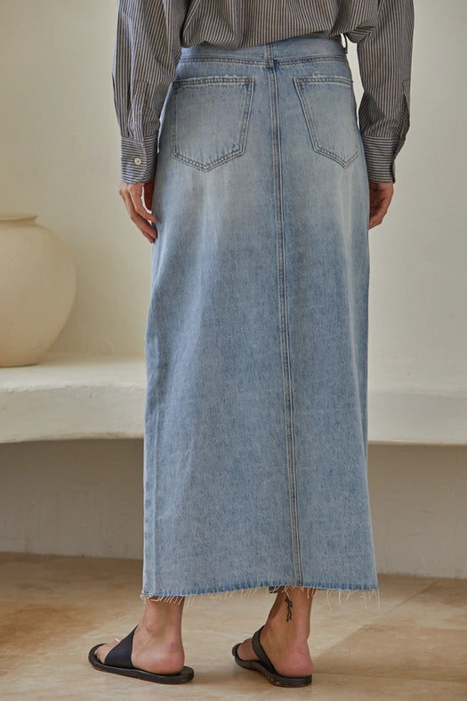 Denim Light Wash Cut Off Midi Skirt-Skirt-By Together-S-Light Denim-Urbanheer