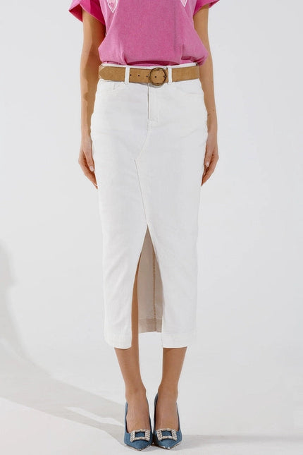 Denim Maxi Skirt With Split In The Front In White