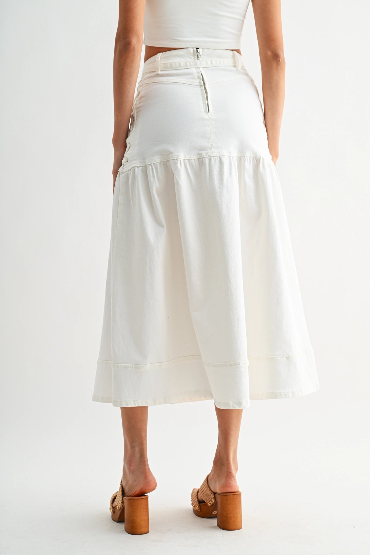 Denim Midi Skirt with Lace-Up Detail