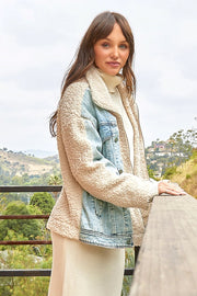 Denim Mixed Sherpa Jacket-Jacket-Mystree-S-Cream/Denim-Urbanheer