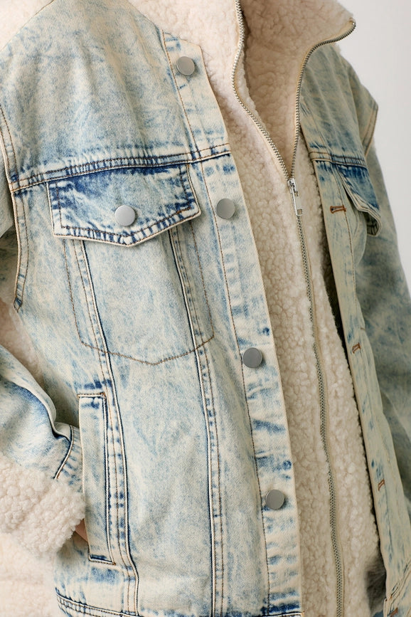 Denim Mixed Sherpa Jacket-Jacket-Mystree-S-Cream/Denim-Urbanheer