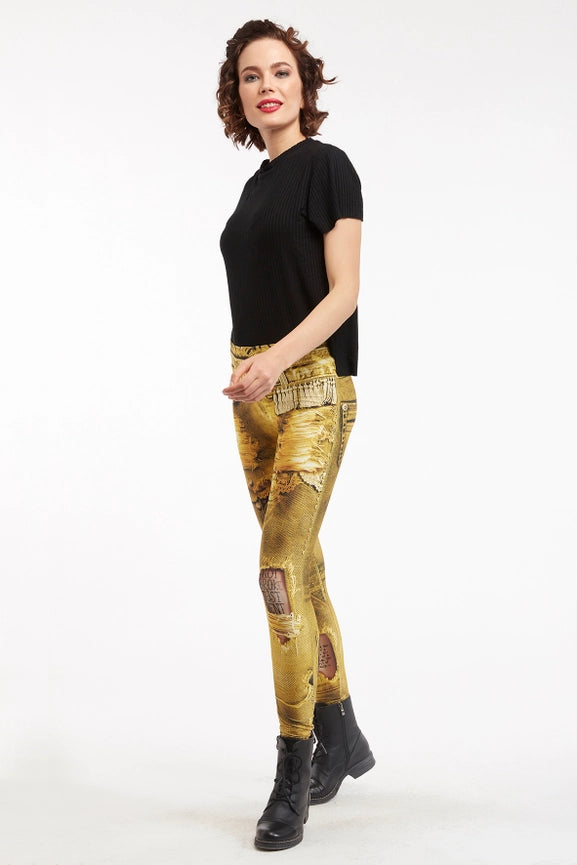 Denim Print Leggings Ripped - Basic Citrus-Leggings-IPNG Design-S/M-Urbanheer