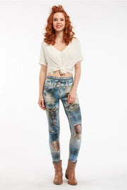 Denim Print Leggings Ripped - Basic Classic-Leggings-IPNG Design-S/M-Urbanheer