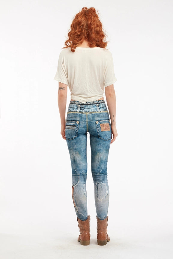 Denim Print Leggings Ripped - Basic Classic-Leggings-IPNG Design-S/M-Urbanheer