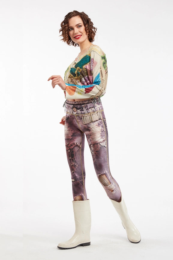 Denim Print Leggings Ripped - Basic Vintage-Leggings-IPNG Design-S/M-Urbanheer