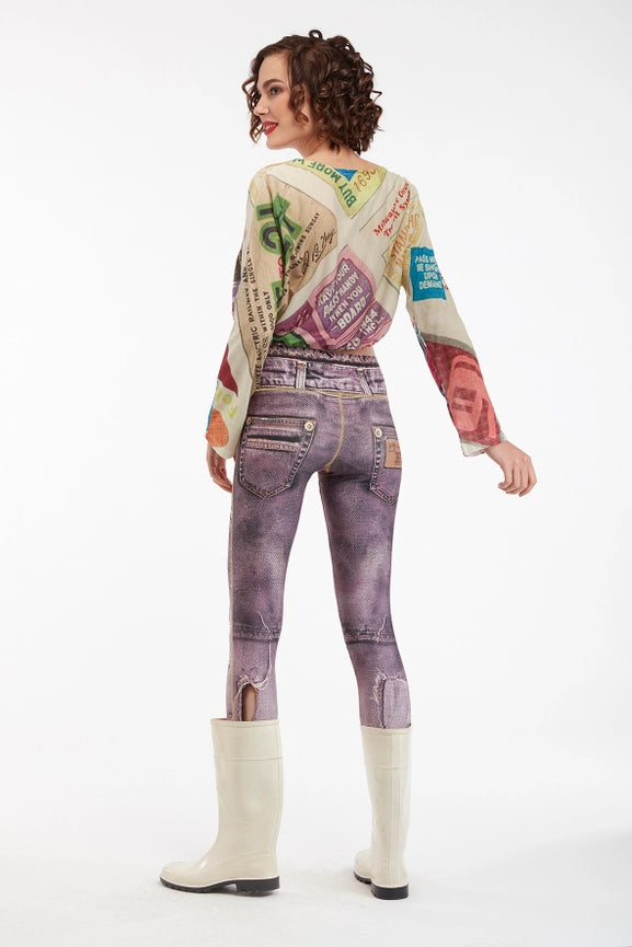 Denim Print Leggings Ripped - Basic Vintage-Leggings-IPNG Design-S/M-Urbanheer