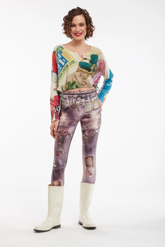 Denim Print Leggings Ripped - Basic Vintage-Leggings-IPNG Design-S/M-Urbanheer