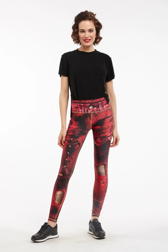 Denim Print Leggings Ripped - Basic Wine-Leggings-IPNG Design-S/M-Urbanheer