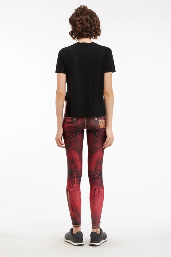 Denim Print Leggings Ripped - Basic Wine-Leggings-IPNG Design-S/M-Urbanheer