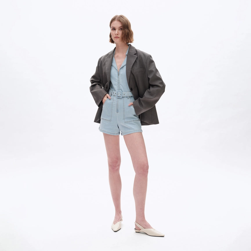 Denim Rompers with Finished Hem-Rompers-BAYEAS-XS-LIGHT BLUE-Urbanheer