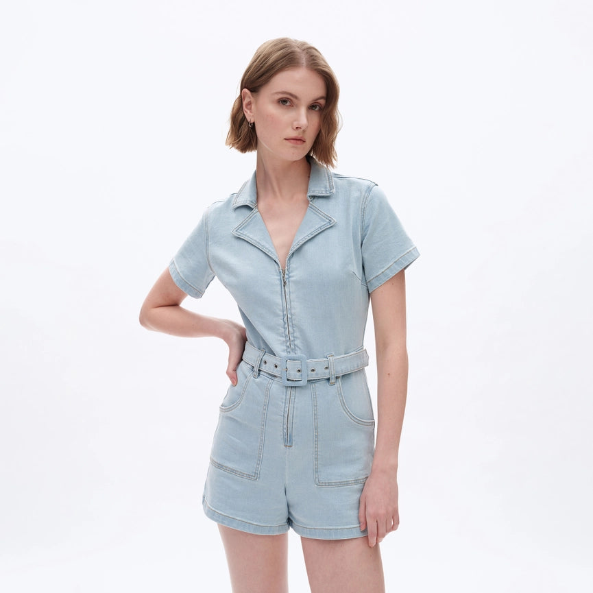 Denim Rompers with Finished Hem-Rompers-BAYEAS-XS-LIGHT BLUE-Urbanheer