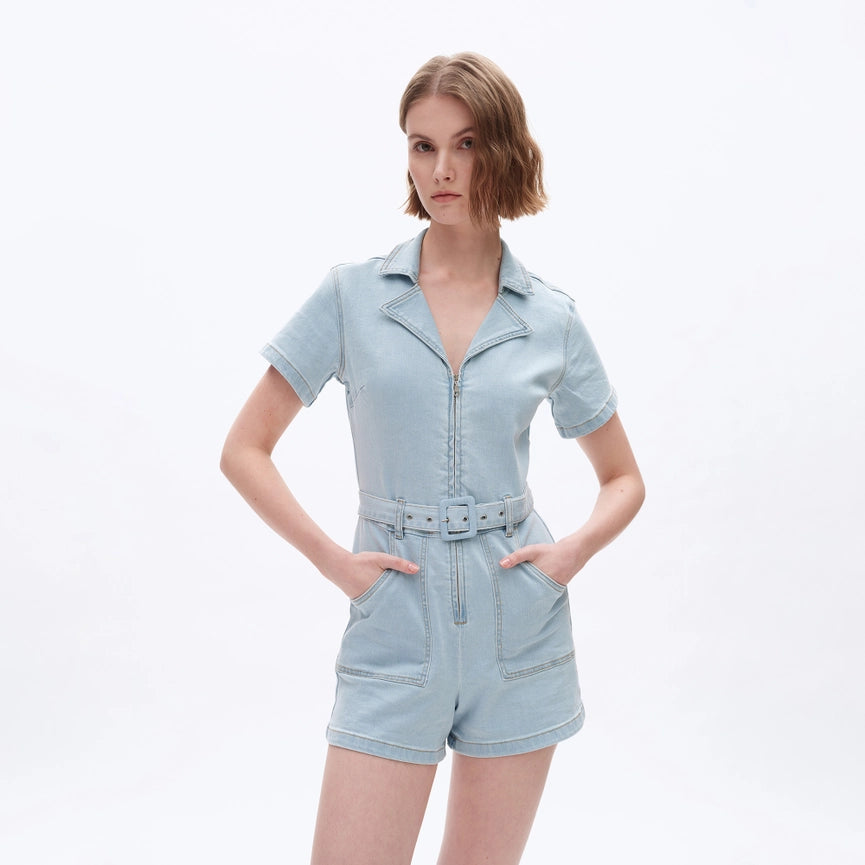 Denim Rompers with Finished Hem-Rompers-BAYEAS-XS-LIGHT BLUE-Urbanheer