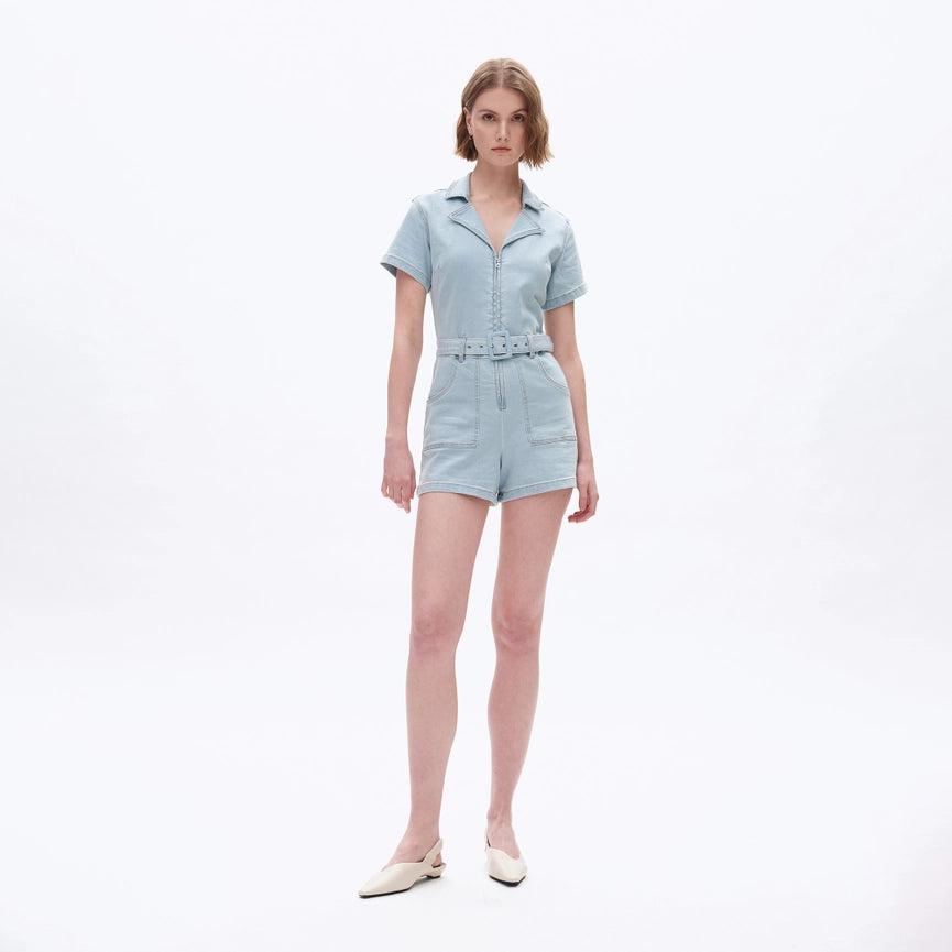 Denim Rompers with Finished Hem-Rompers-BAYEAS-XS-LIGHT BLUE-Urbanheer