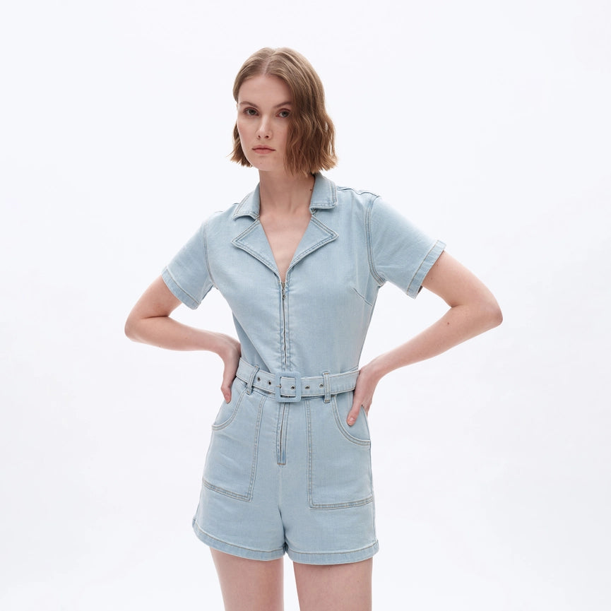 Denim Rompers with Finished Hem-Rompers-BAYEAS-XS-LIGHT BLUE-Urbanheer