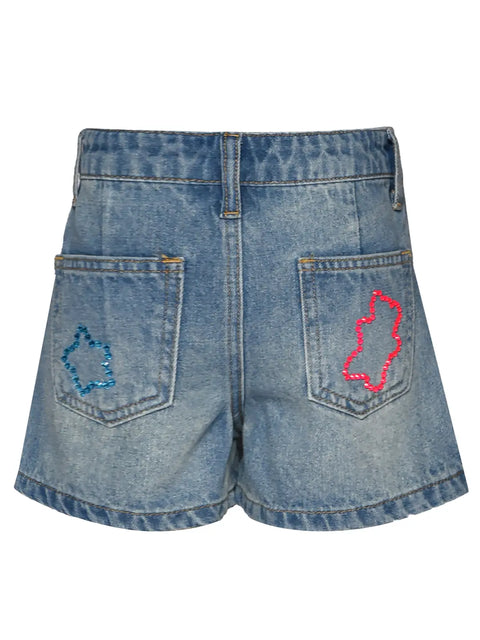 Denim Wrap Skort w/ Rhinestone Detail