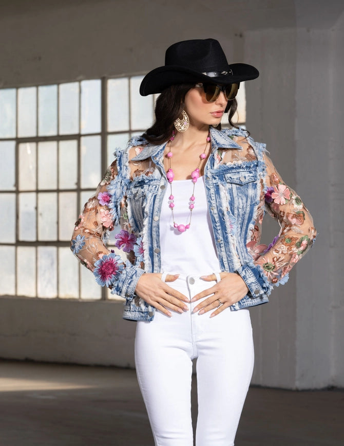 Denim and Lace Embroidered Jacket-Jacket-Adore-S-Urbanheer