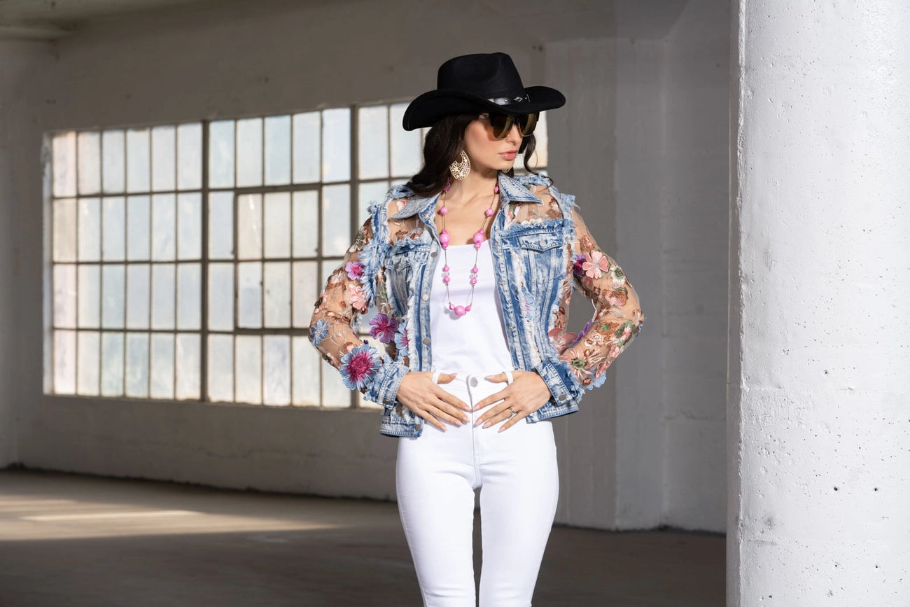 Denim and Lace Embroidered Jacket-Jacket-Adore-S-Urbanheer