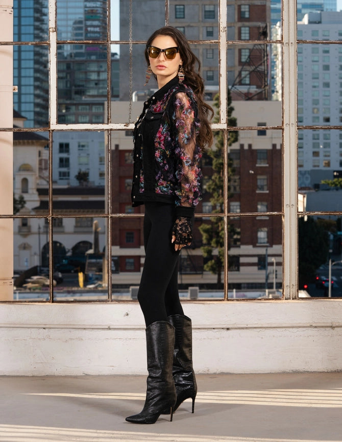 Denim and Mesh Floral Jacket-Jacket-Adore-S-Urbanheer