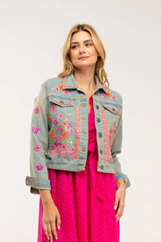 Denim Jacket With Embroidered Appliques, Rhinestones And Coin Detail-Jacket-Tantra-M-Urbanheer