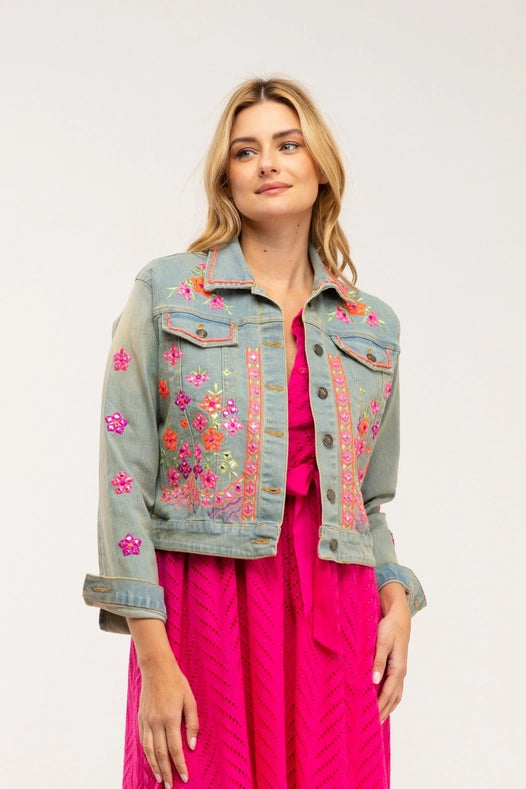 Denim Jacket With Embroidered Appliques, Rhinestones And Coin Detail-Jacket-Tantra-M-Urbanheer