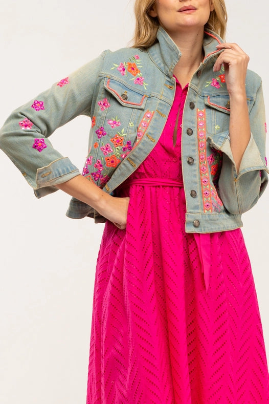 Denim Jacket With Embroidered Appliques, Rhinestones And Coin Detail-Jacket-Tantra-M-Urbanheer