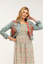 Denim Jacket With Embroidered Flowers With Appliques And Rhinestones-Jacket-Tantra-M-Urbanheer