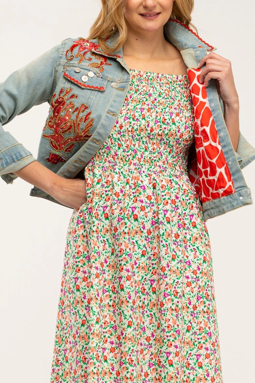 Denim Jacket With Embroidered Flowers With Appliques And Rhinestones-Jacket-Tantra-M-Urbanheer