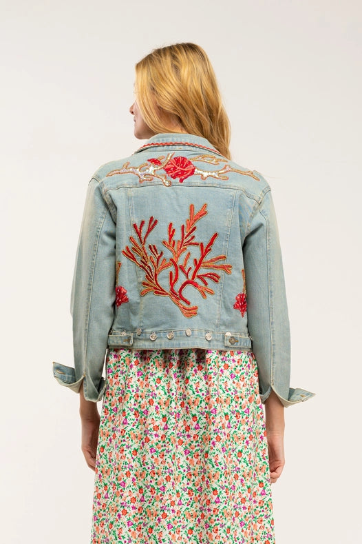 Denim Jacket With Embroidered Flowers With Appliques And Rhinestones-Jacket-Tantra-M-Urbanheer