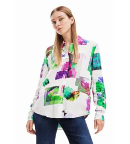 Desigual Shirt in White/Pink/Green