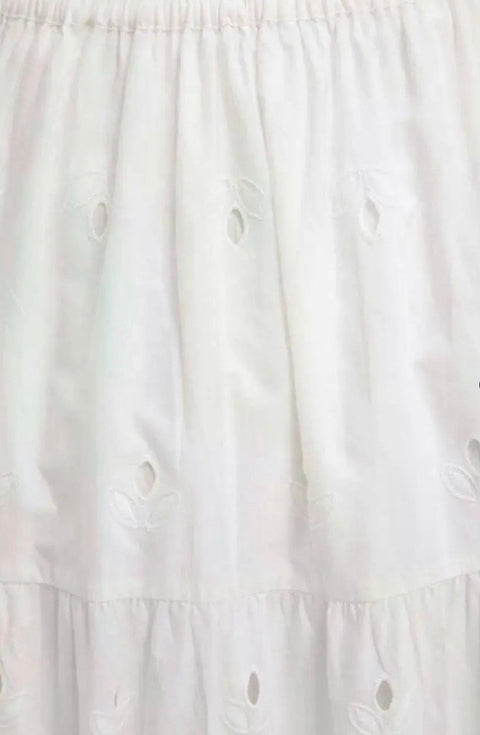 Desigual Women Eyelet Embroidered Tiered Midi Skirt White