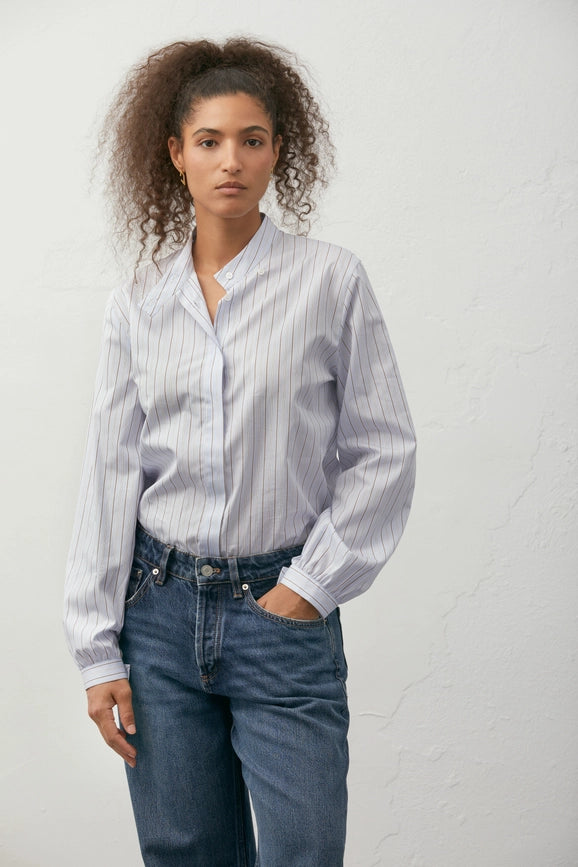 Detail-Collar Shirt Blue High Tide Stripes-Shirt-A LINE-XXS/XS-Blue High Tide Stripes-Urbanheer