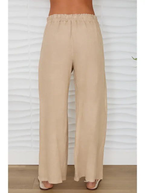 Diamond Lace Waistband Wide Leg Linen Pants Earth Beige-Pants-MILIO MILANO-XS-Earth Beige-Urbanheer