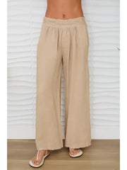 Diamond Lace Waistband Wide Leg Linen Pants Earth Beige-Pants-MILIO MILANO-XS-Earth Beige-Urbanheer