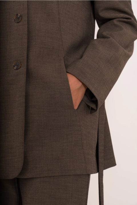 Diana Belted Double-Breasted Jacket with No Lapels