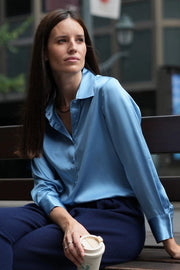 Diana Silk Blouse in Blue-Blouse-Bel Cashmere S.C.-S-Blue-Urbanheer