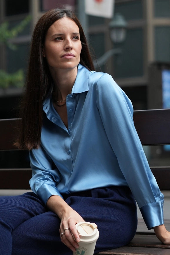 Diana Silk Blouse in Blue-Blouse-Bel Cashmere S.C.-S-Blue-Urbanheer