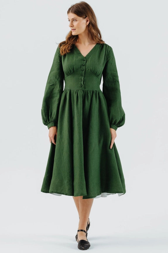 Diane Dress, Long Sleeve Emerald Green-Dress-Son de Flor-XXS-Urbanheer
