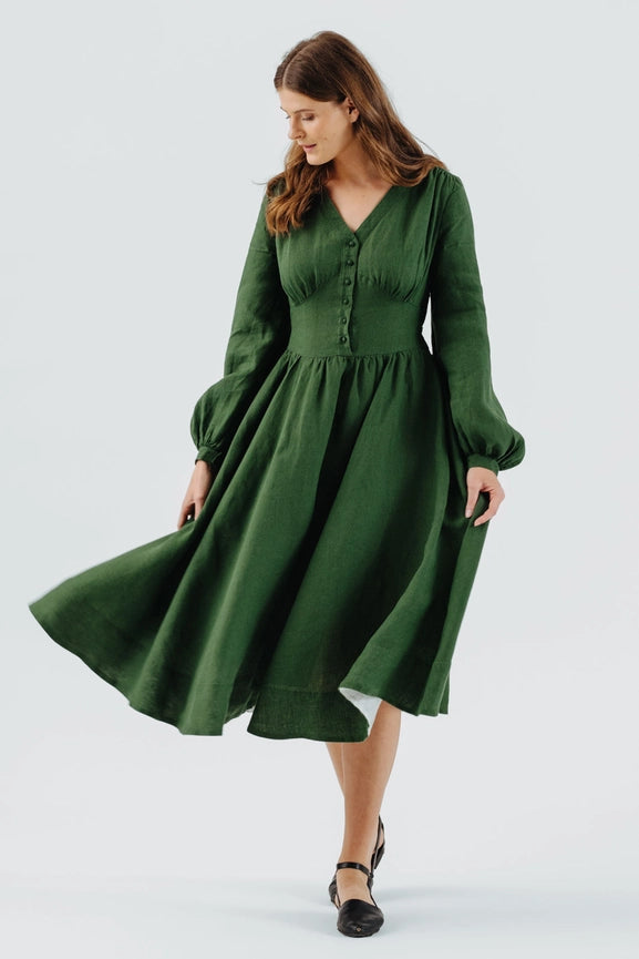Diane Dress, Long Sleeve Emerald Green-Dress-Son de Flor-XXS-Urbanheer