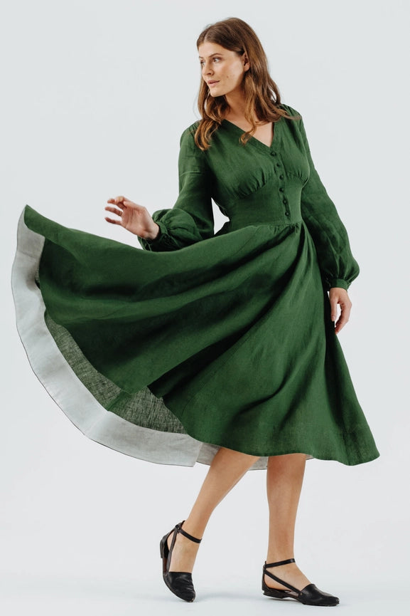 Diane Dress, Long Sleeve Emerald Green-Dress-Son de Flor-XXS-Urbanheer