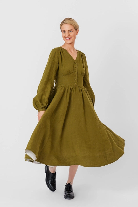 Diane Dress, Long Sleeve, Rosemary Green | Son de Flor Rosemary Green / 3XL Diane Dress, Long Sleeve, Rosemary Green | Son de Flor Rosemary Green / 3XL