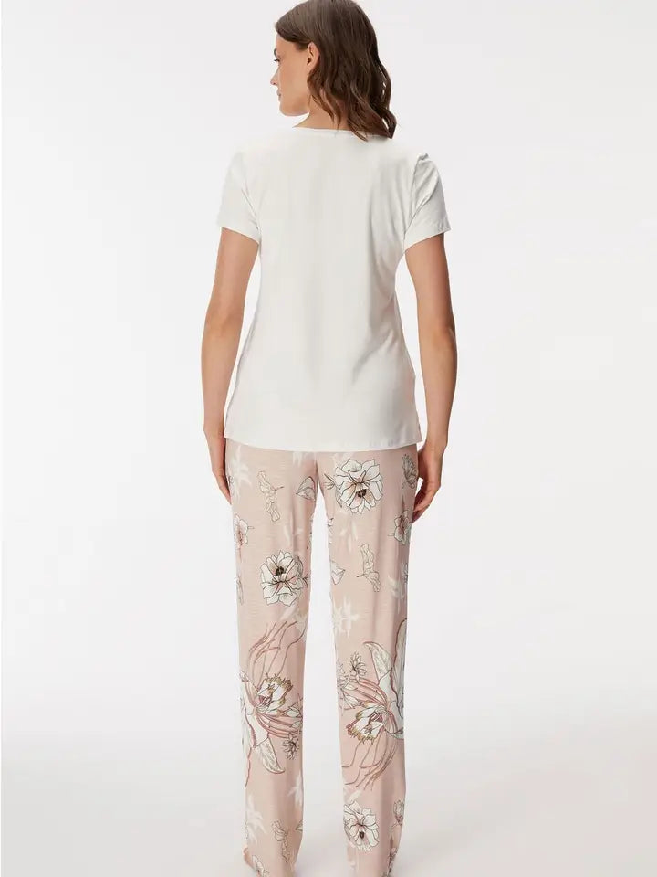 Dianthus 11396 Women's T-Shirt & Pants Set-Set-GOLDENBAY-S-Ecru-Urbanheer