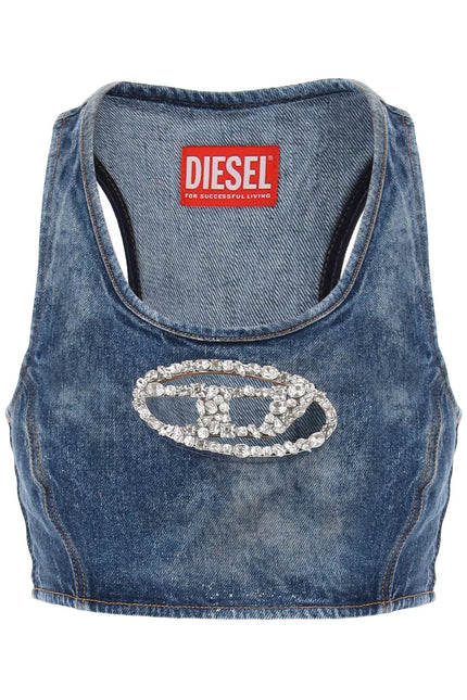 Diesel denim crop top with jewel buckle-women > clothing > tops-Diesel-Urbanheer