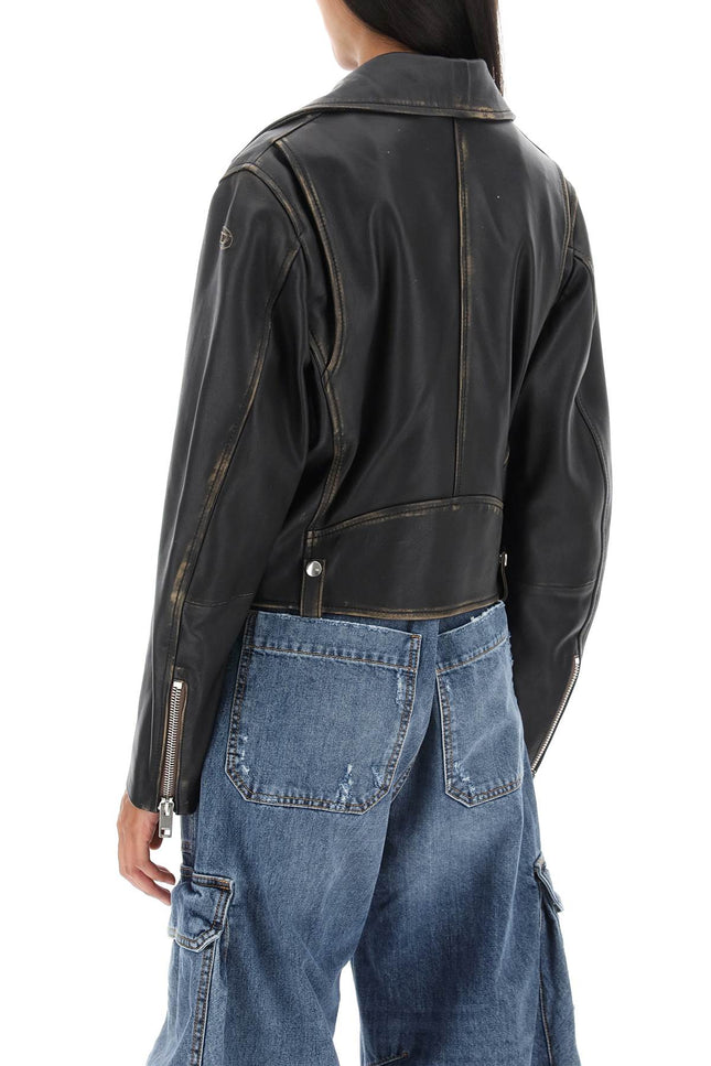 Diesel 'l-edmea' lamb leather biker jacket-women > clothing > outerwear > leather coats-Diesel-40-Brown-Urbanheer