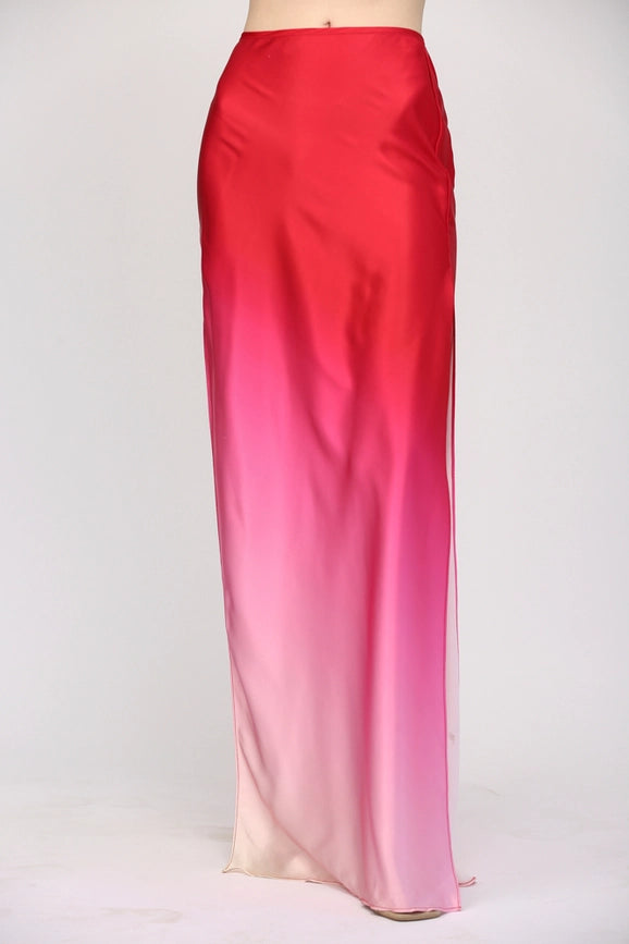 Dip Dye Drapped Back Waist w/ String Tie Maxi Skirt-Skirt-FATE-S-CREAM/MAGENTA-Urbanheer