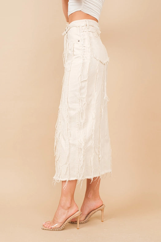 Distressed Seam Slit At Front Maxi Denim Skirt BEIGE-Skirt-Blue B-S-BEIGE-Urbanheer