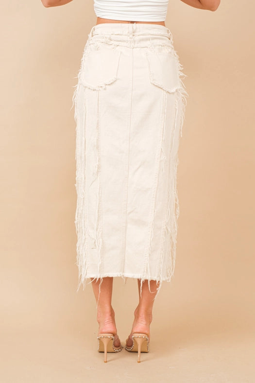 Distressed Seam Slit At Front Maxi Denim Skirt BEIGE-Skirt-Blue B-S-BEIGE-Urbanheer
