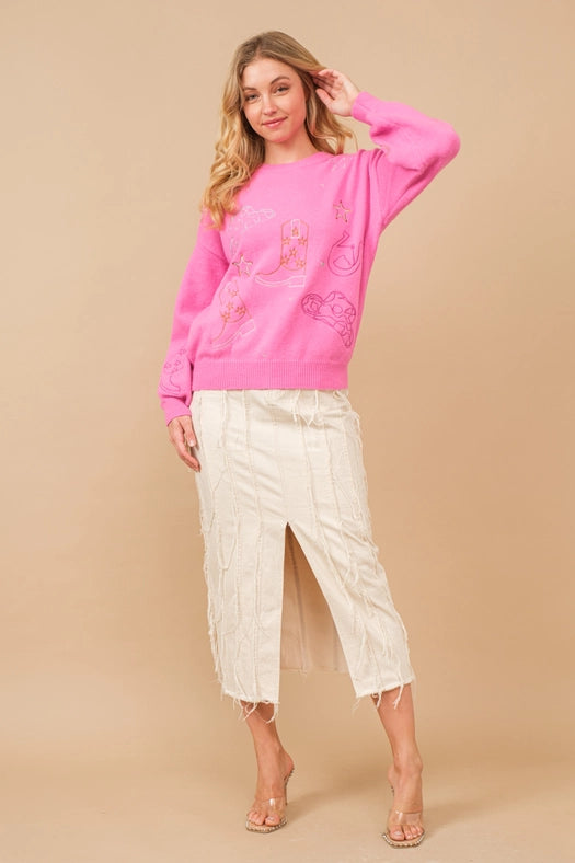 Distressed Seam Slit At Front Maxi Denim Skirt HOT PINK-Skirt-Blue B-S-HOT PINK-Urbanheer