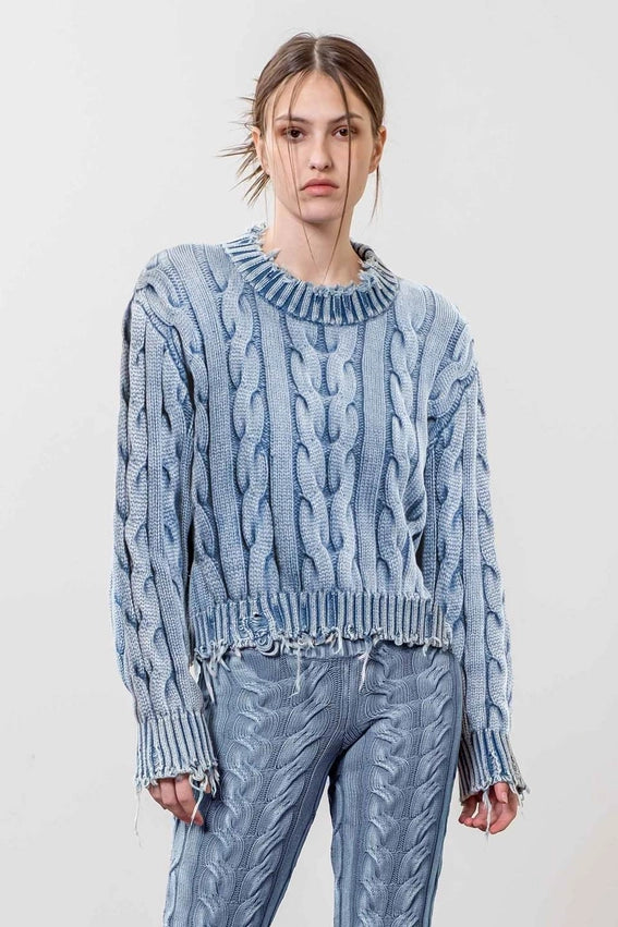 Distressed Trim Sweater-Sweater-Moon River-XS-INDIGO-Urbanheer