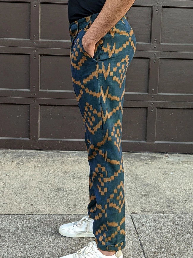 Disturbia - Teal Blue Slim Fit Handwoven Ikat Pants-Pants-Pali-XS-Urbanheer