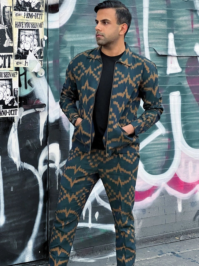 Disturbia - Teal Blue Slim Fit Handwoven Ikat Pants-Pants-Pali-XS-Urbanheer